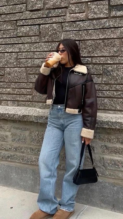 Elyana Lederjacke mit Gürtel