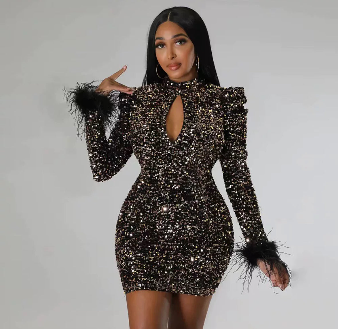 Giulia Minikleid mit Fellärmeln